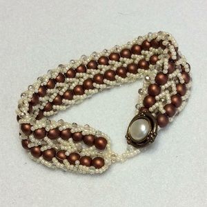 FINAL SALE PRICE Beaded Bracelet by CL Designs in Copper & Cream